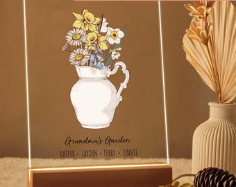 Oma Garden aangepaste geboorte bloem plaquette, cadeau voor stel, woondecoratie met bloemdessin, gepersonaliseerde geschenken, unieke aandenken voor haar