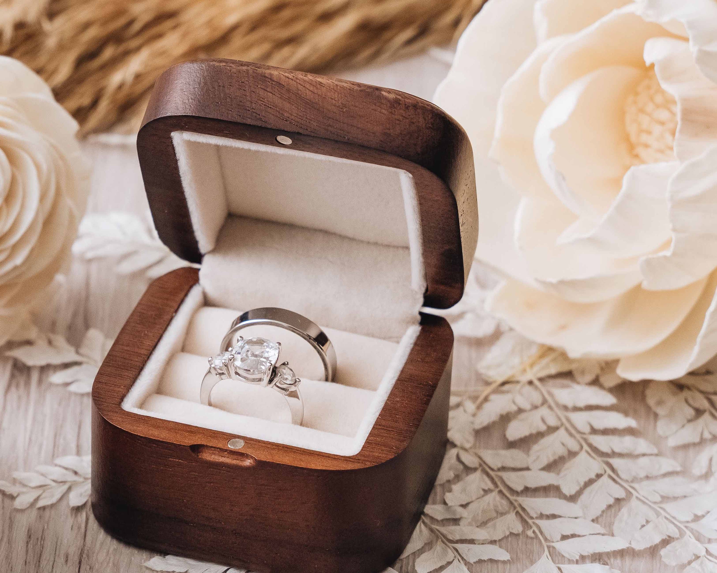 Engagement Wooden Double Ring Box, Personalized Anniversary Gifts