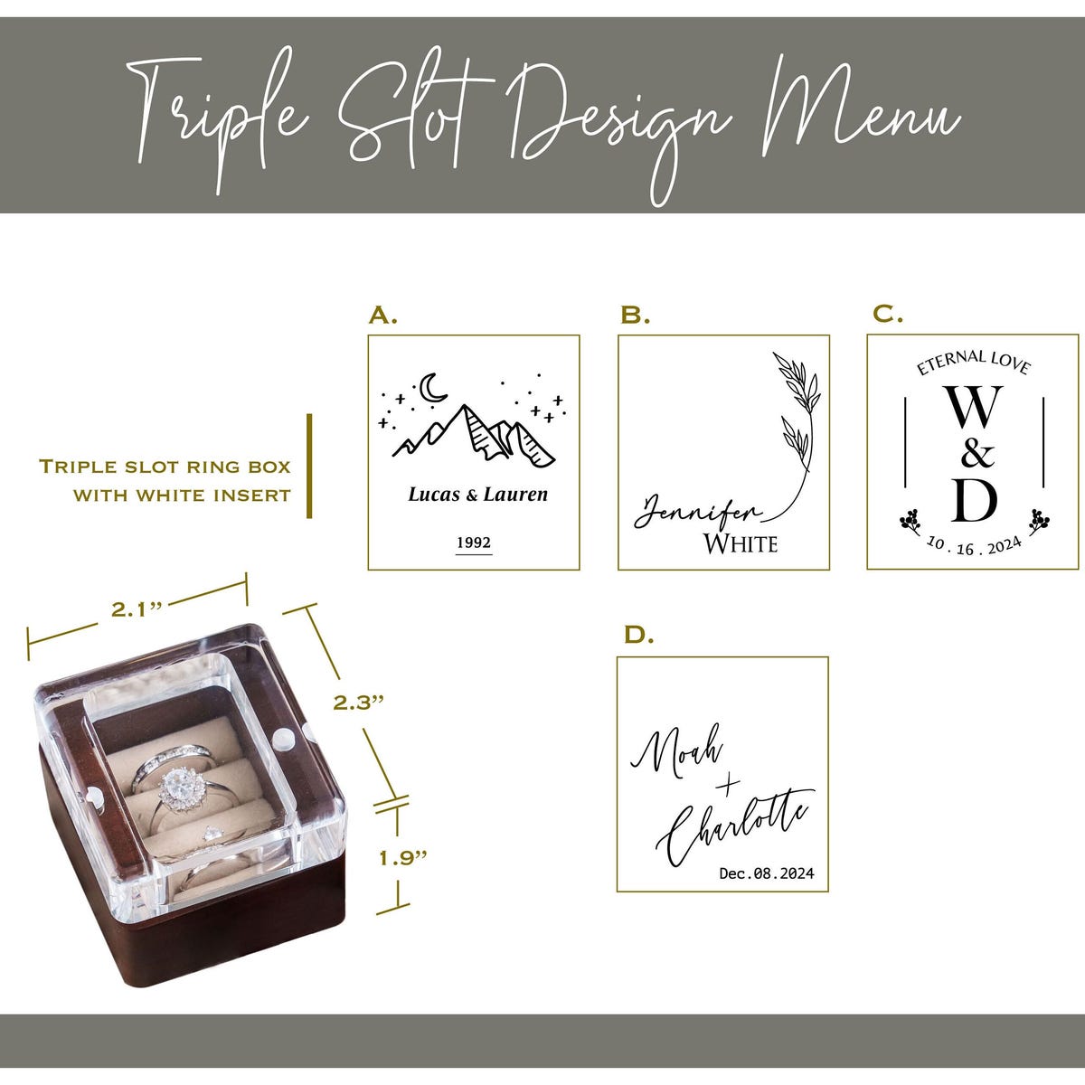 Custom Wedding Ring Box , Double Slot Acrylic Lid Wooden Ring Box , Engraved Triple Slot Ring Bearer for Engagement , Proposal Ring Box - Etsy