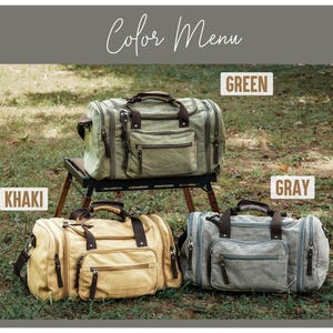 Best Man Gift Monogrammed Grey Khaki Weekender: Large Canvas Overnight Bag [R] image 3
