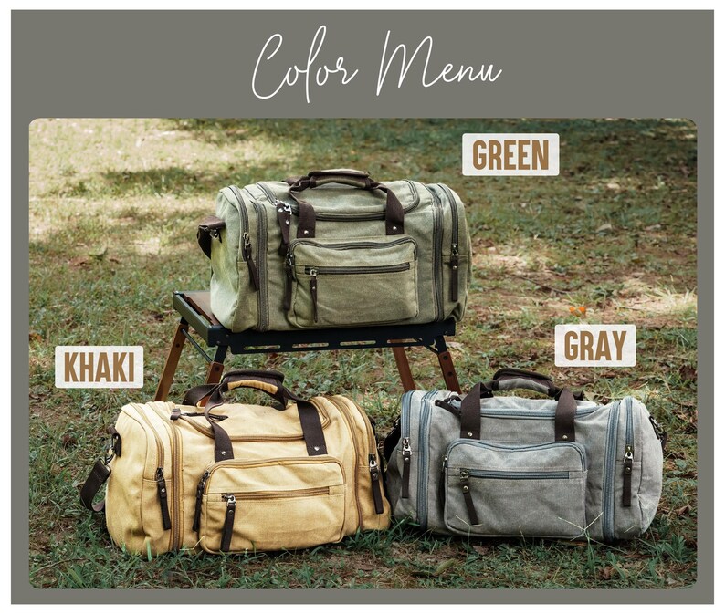 Best Man Gift Monogrammed Grey Khaki Weekender: Large Canvas Overnight Bag [R] image 3