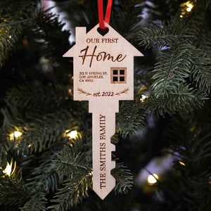 Personalized New Home Gift | First Home Christmas Ornaments | First Home Gift | Wooden Engraved Key Ornaments | Housewarming Gifts