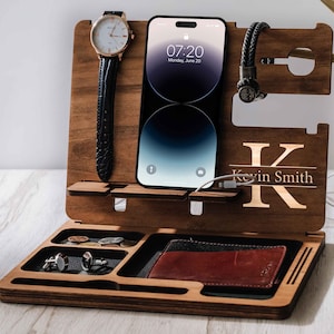 Holz Dockingstation, Vatertagsgeschenk, Herren Geschenk, Schreibtisch Organizer für Männer, Geschenke für Ihn, Geschenk für Mann, Geschenk für Freund