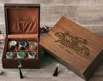 Groomsmen Gifts, Wooden Watch Box with Lock & Key, Birthday Gift for Him, Mens Gift, Engraved 10 Slots Watch Storage Case, Anniversary Gift