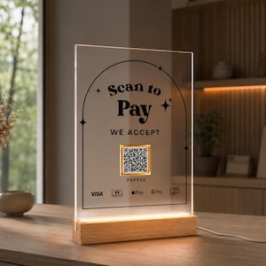 Multi QR Code Checkout Sign, Lighted Acrylic Business Information Desk Board [N]