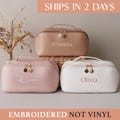 Leather Embroidered Makeup Bag, Mothers Day Gift, Large Capacity Cosmetic Bag, Bridesmaid Gifts, Makeup Organizer, Bridal Shower Gift