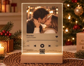 Personalized Music Plaque Night Light: Custom Couple Picture Song Code Sign