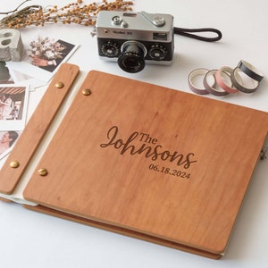 Custom Cherry Wood Wedding Guest Book , Personalized Laser Engraved Wooden Wedding Guestbook , Wedding Photo Album , Photobooth Guest book
