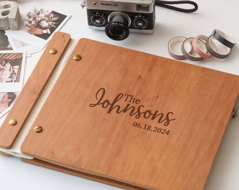 Custom Cherry Wood Wedding Guest Book | Personalized Laser Engraved Wooden Wedding Guestbook | Wedding Photo Album | Photobooth Guest book