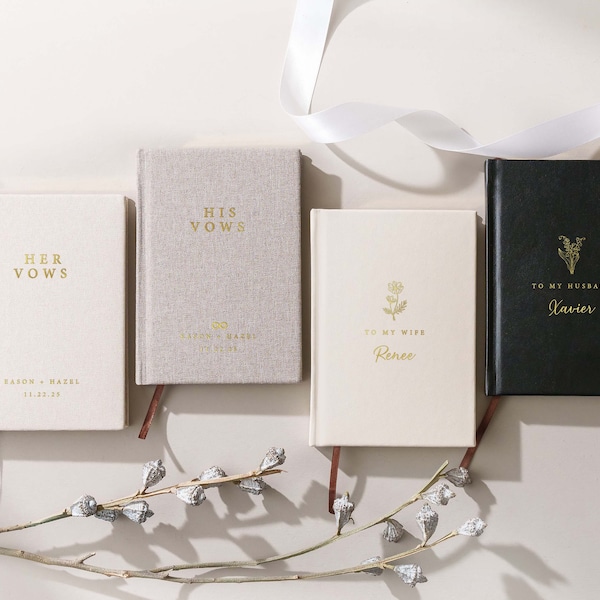 Lot de 2 livrets de vœux personnalisés | Livres de vœux pour la cérémonie de mariage du marié | Cadeaux de fiançailles pour couple | Carnet de notes de luxe