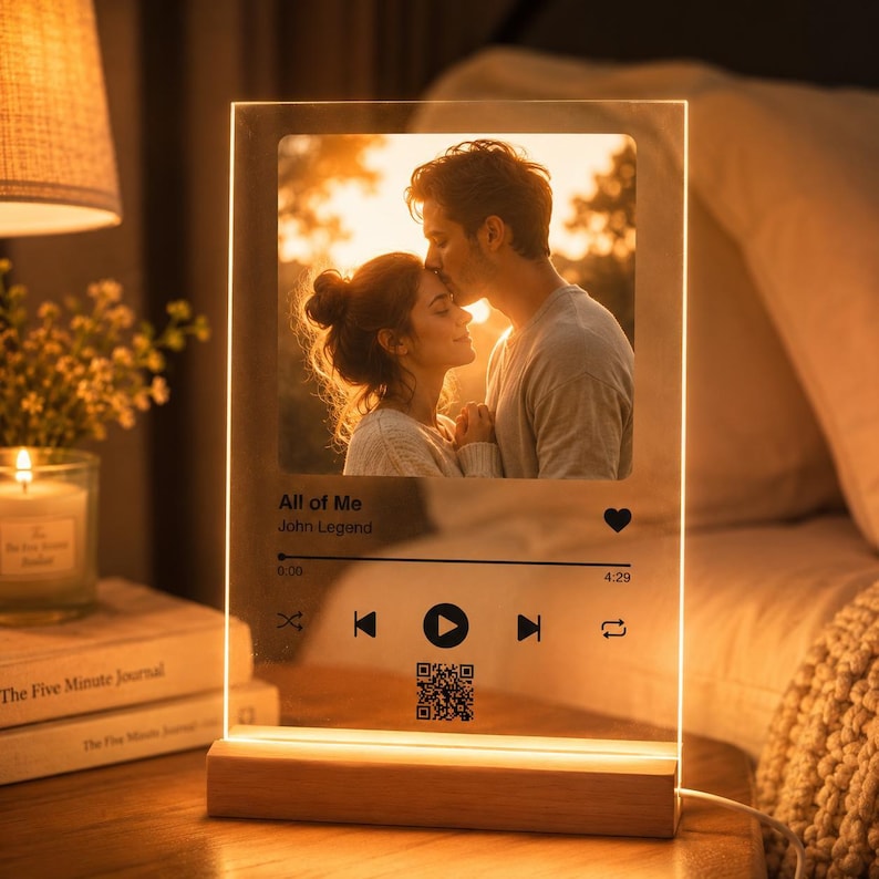 Personalized Music Plaque with Wood Stand: Custom Couple Picture Song Code Sign image 9