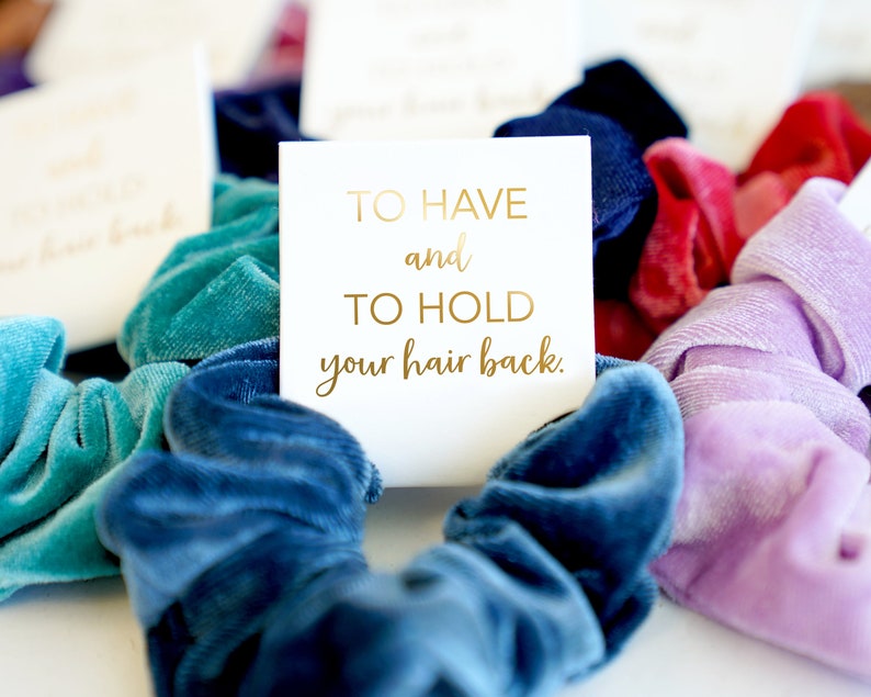 Bridesmaid Hair Scrunchies Bridesmaid Gifts Proposal To Have And To Hold Your Hair Back 15 Colors Tie the Knot Scrunchies image 9