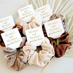 Bridesmaid Hair Scrunchies , Bridesmaid Gifts Proposal, Christmas Gift Women, Velvet Scrunchies, 15 + Colors Tie the Knot Scrunchies