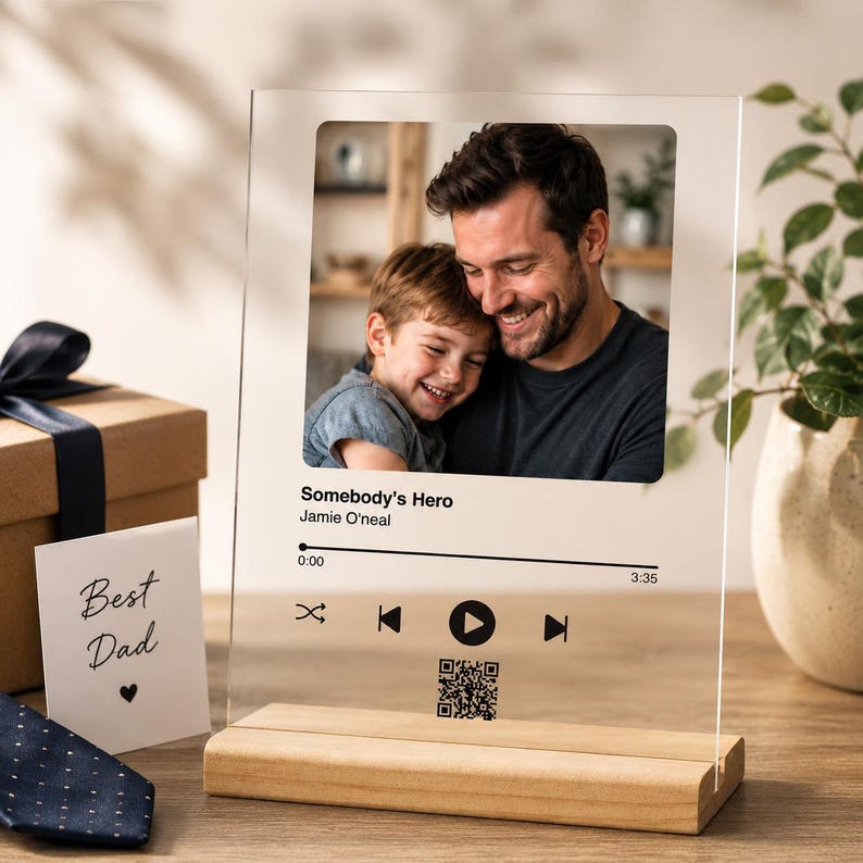 Personalized Music Plaque with Wood Stand: Custom Couple Picture Song Code Sign image 15