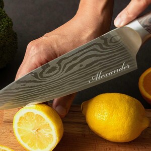 Custom 8 Inch Engraved Chef Knife, Gifts for Dad, Fathers Day Gift, Personalized Stainless Steel Kitchen Knife [R] image 2