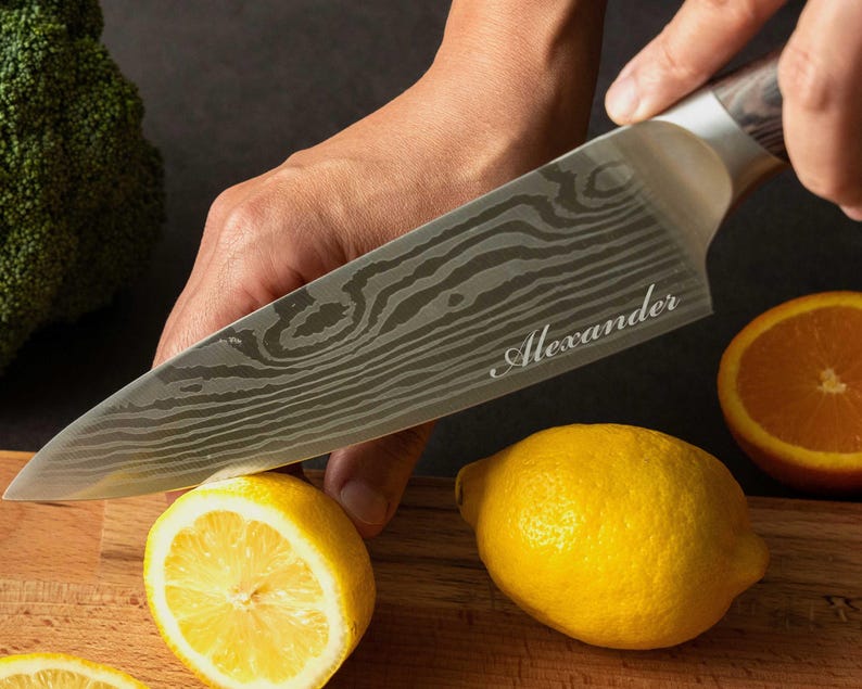 Custom 8 Inch Engraved Chef Knife, Gifts for Dad, Fathers Day Gift, Personalized Stainless Steel Kitchen Knife [R] image 2