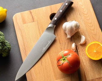 Custom 8 Inch Engraved Chef Knife, Gifts for Dad, Fathers Day Gift, Personalized Stainless Steel Kitchen Knife [R]