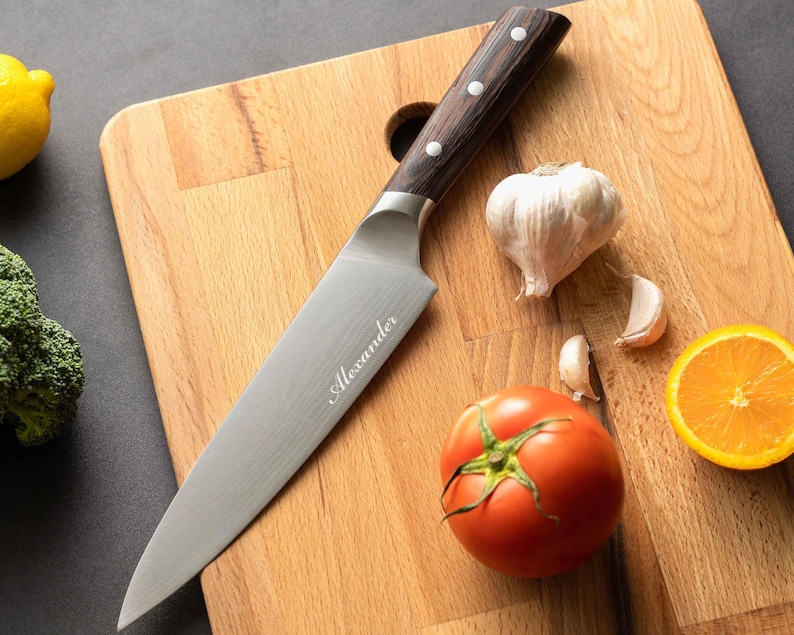 Custom 8 Inch Engraved Chef Knife, Gifts for Dad, Fathers Day Gift, Personalized Stainless Steel Kitchen Knife [R] image 1