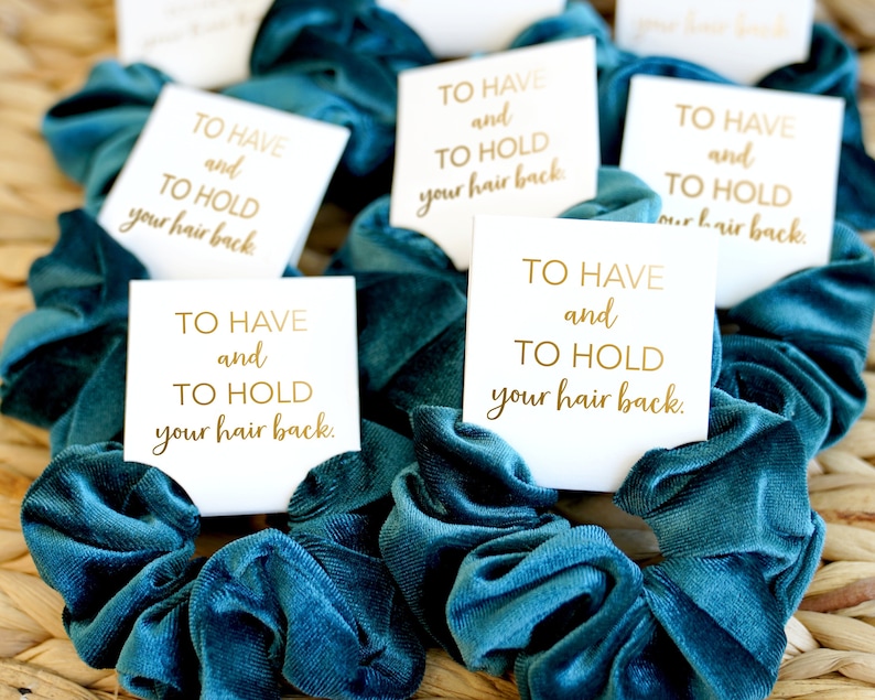 Bridesmaid Hair Scrunchies Bridesmaid Gifts Proposal To Have And To Hold Your Hair Back 15 Colors Tie the Knot Scrunchies image 10