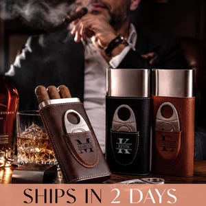 Engraved Cigar Case, Personalized Groomsmen Gifts, Custom Leather Cigar Holder, Cigar Travel Case, Fathers Day Gift for Him [T]