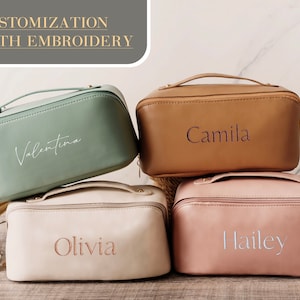 Beige Makeup Bag, Neutral Cosmetic Bag for Women, Linen Toiletry