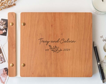 Custom Cherry Wood Wedding Guestbook | Uniquw Wedding Photo Album | Personalized Engraved Wooden Wedding Guest Book | Photobooth Guest book