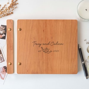 Cherry Wood Wedding Guestbook , Wedding Photo Album , Personalized Laser Engraved Wooden Wedding Guest Book , Photobooth Guest book