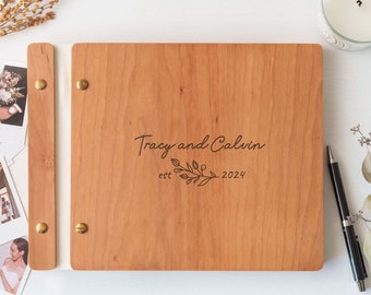 Cherry Wood Wedding Guestbook | Wedding Photo Album | Personalized Laser Engraved Wooden Wedding Guest Book | Photobooth Guest book