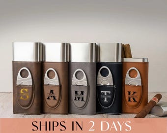 Engraved Cigar Case, Personalized Groomsmen Gifts, Custom Leather Cigar Holder, Cigar Travel Case, Fathers Day Gift for Him [T]
