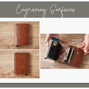 Custom Slim Leather Pop Up Wallet Groomsmen Gifts Custom Compact Wallet for Husband Fathers Day Gifts Minimalist Leather Card Holder image 4