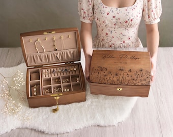 Personalized Memorial Jewelry Box, Custom Date and Name Engraved Heirloom Case [N]
