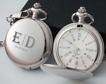 Benutzerdefinierte Taschenuhr | Hochzeitstagsgeschenk für den Bräutigam | Personalisierte Taschenuhr für Ehemann | Jubiläumsgeschenke | Valentinstagsgeschenke für Ihn