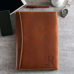 Engraved Leather Portfolio Organizer, Fathers Day Gift for Him, Crazy Horse Full Grain Leather Padfolio, Professional Office Organizer