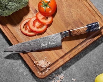 Damascus Chef Knife 7.5 inch and 4.5 inch, Gift for Him, 67-Layer Damascus Knives, Engraved Damascus Knives, Personalized Kitchen gift