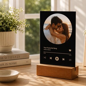 Personalized Music Plaque with Wood Stand: Custom Couple Picture Song Code Sign image 12