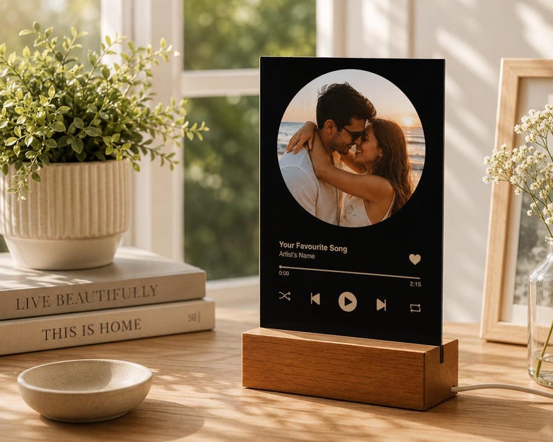 Personalized Music Plaque with Wood Stand: Custom Couple Picture Song Code Sign image 12