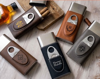 Custom Cigar Travel Case, Groomsmen Gifts, Gift for Him, Cigar Travel Case, Personalized Cigar Holder with Cutter, Gift for Husband