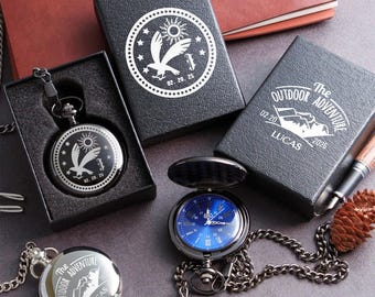 Groomsmen Gifts Set of 4, 5, 6, 7, 8, Personalized Engraved Pocket Watches, Gift for Him, Bulk Pocket Watch Groomsmen Gift Set [W]