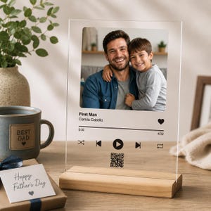 Anpassad fotoplakett för fars dag, nattlampa med Spotify-låtkod, personlig akrylkonst för mamma, LED-bildram, present till mamma som älskar musik
