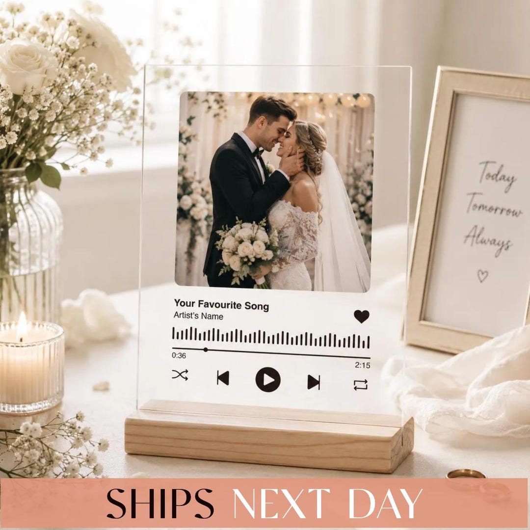 First Anniversary Personalized Spotify Plaque: Custom Photo Playlist Acrylic Frame, Wood S