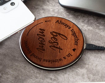 Personalized Wooden Charger | Custom Wireless Phone Charger for iPhone | Gift for Boyfriend | Fast Charging, Portable Qi Wireless Charger
