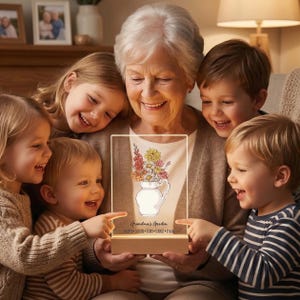 Personalized Birth Month Flower Acrylic Light, Mothers Day Gift, Custom Wood Base Floral Vase Lamp, Gifts for Mom