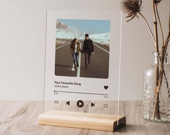Custom Photo Song Plaque with Stand | Birthday Gifts for Boyfriend | Personalized Music Plaque Couple Gift | Anniversary Gifts for Him