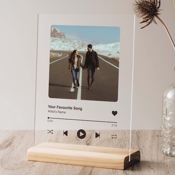 Custom Photo Song Plaque with Stand | Valentines Day Gifts for Boyfriend | Personalized Music Plaque Couple Gift | Anniversary Gifts for Him