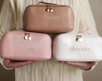 Personalized Embroidered Makeup Bag, Gifts for Her, Bridesmaid Gifts, Monogrammed Leather Travel Case, Unique Bridesmaid Proposal Gift