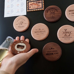 Engraved Wooden Bottle Opener Magnet, Gift for Dad, Beer Opener Home Decor, Beech or Walnut Wood