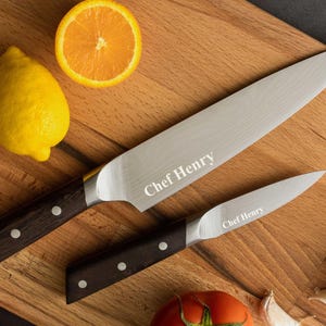 Engraved Chef Knife Set, Gift for Dad, Personalized 8&quot; Chef Knife, Gift for Husband, Cooking Gifts, Birthday Gift, Anniversary Gift for Wife