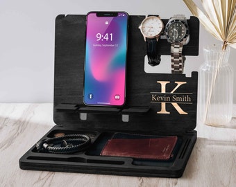 Personalized Docking Station | Valentines Day Gifts for Husband, Boyfriend | Desk Organizer | Custom Fathers Day Gift | Gift for Men