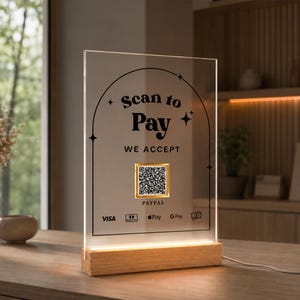 Multi QR Code Checkout Sign, Lighted Acrylic Business Information Desk Board [N]