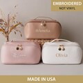 Leather Embroidered Makeup Bag, Gift for Girlfriend, Large Capacity Cosmetic Bag, Bridesmaid Gifts, Makeup Organizer, Bridal Shower Gift